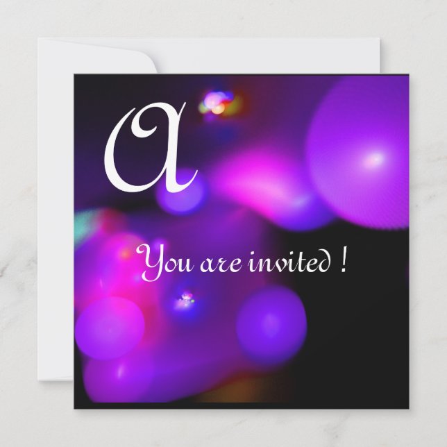Invitación QUANTUM BURBUJA MONOGRAMA PURPLE rosa negro (Anverso)