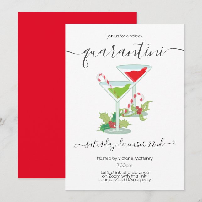 Invitación Quarantini Mistletoe y Martinis Holiday Party (Anverso / Reverso)