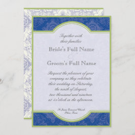 Invitación Quatrefoil Delft Blue Green Toile - Boda