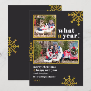 Invitación ¡Qué Año!   Foto moderna de Navidades de oro y neg
