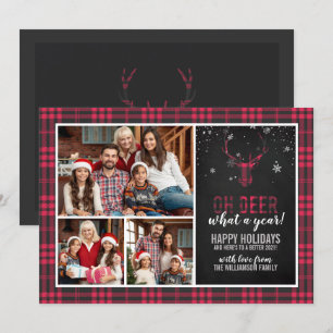 Invitación ¡Qué Año! Red Plaid 3 Navidades fotográficos