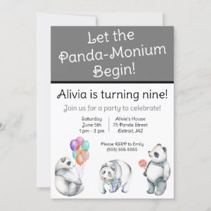 Invitación ¡Que comience el Panda-Monium! Cumpleaños con temá