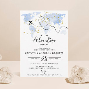Invitación "¡Que comience la aventura!" Baby Shower de mapa d