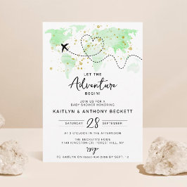 Invitación "¡Que comience la aventura!" Baby Shower de mapa d
