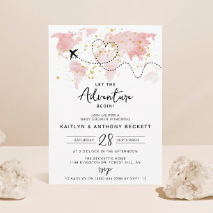Invitación "¡Que comience la aventura!" Baby Shower de mapa d
