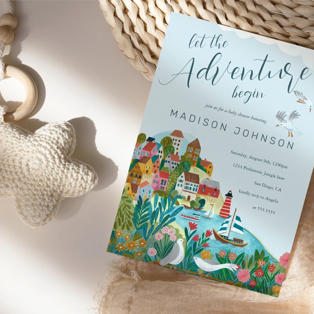 Invitación que comience la aventura fiesta de baby shower de  (Let the adventure begin gender  neutral baby shower invitation)