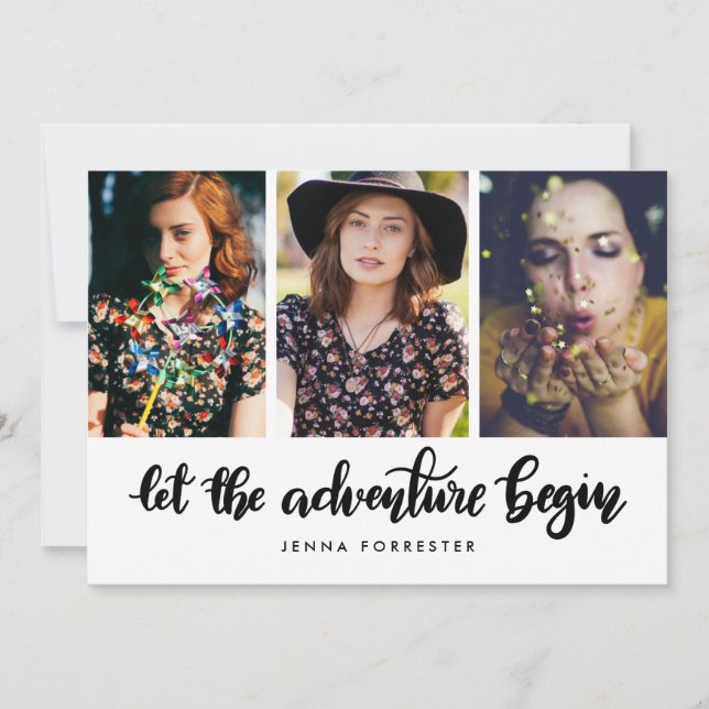 Invitación Que comience la aventura | Foto de graduado (Anverso)