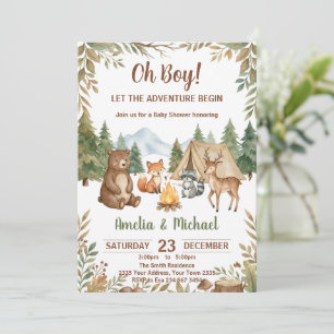 Invitación Que comience la aventura Shower de bebé niño Bosqu