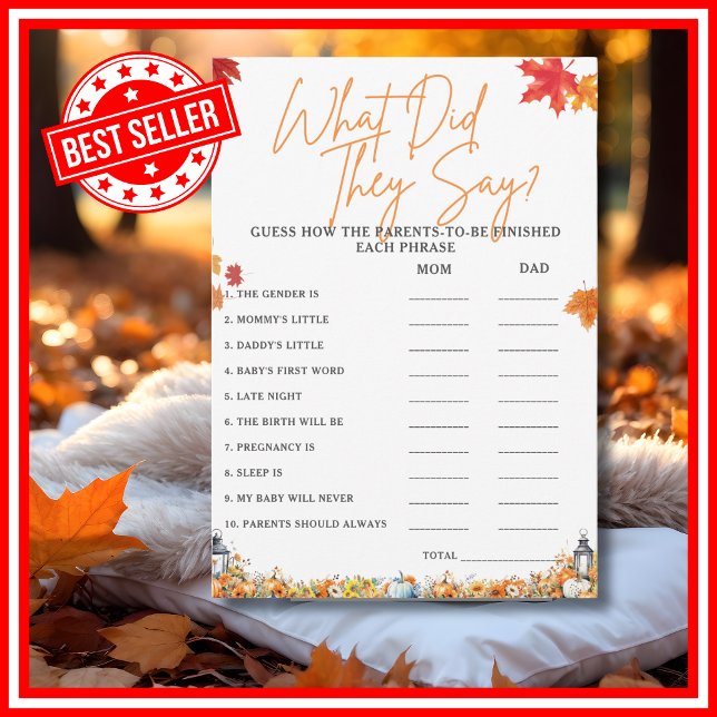 Invitación QUÉ DIJERON EN Baby Shower Game Little BUNKK (WHAT DID THEY SAY Easy Baby Shower Game A Little Pumpkin is on the Way Theme)