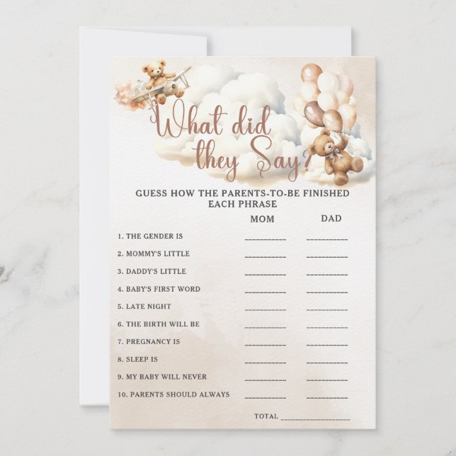 Invitación QUÉ DIJERON QUE EL juego de Baby Shower "Cute Bear (Anverso)