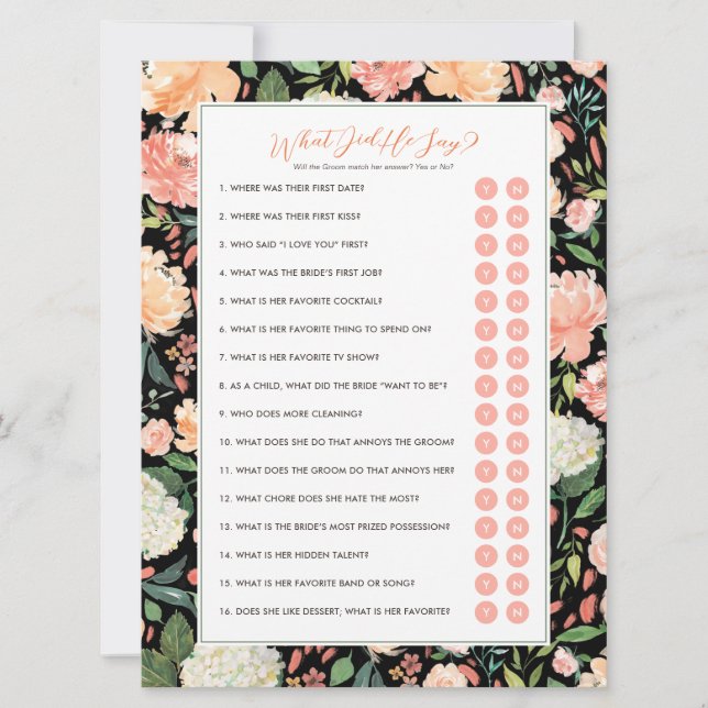 Invitación ¿Qué dijo Groom Bridal Shower Game? (Anverso)