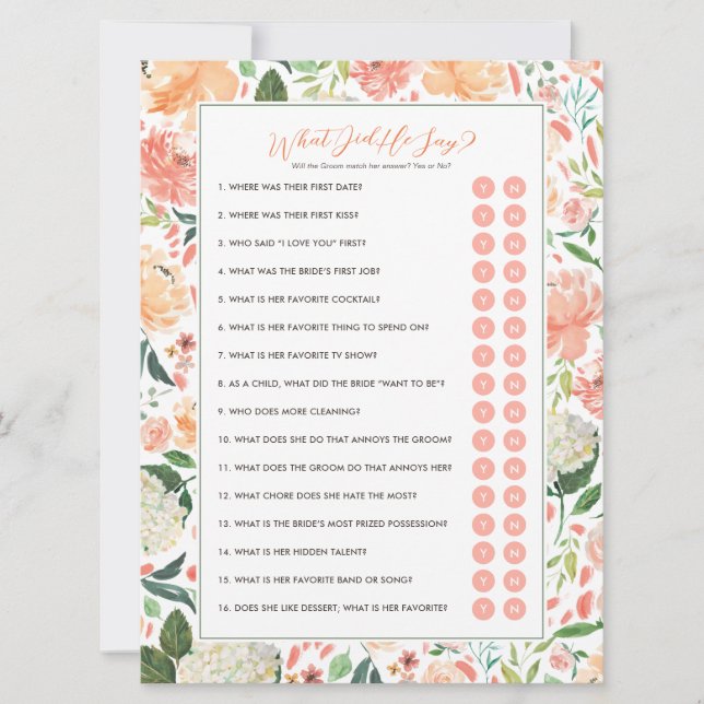 Invitación ¿Qué dijo Groom Bridal Shower Game? (Anverso)