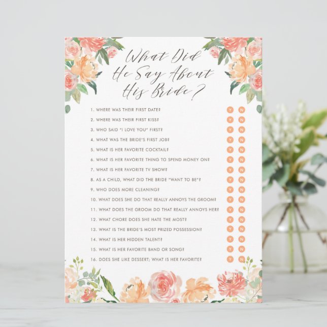 Invitación ¿Qué dijo sobre su juego de ducha de novia? (Anverso de pie)