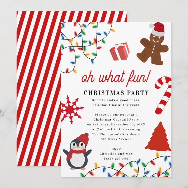 Invitación ¡Qué Diversión! Fiesta Navideña Infantil de Navida (Anverso / Reverso)