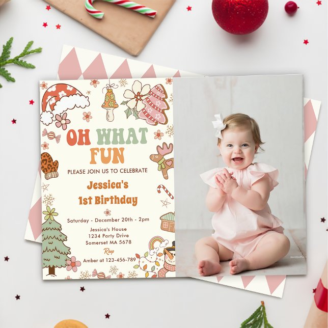 Invitación ¡Qué Diversión! Navidades Cookie 1er cumpleaños fo (Subido por el creador)