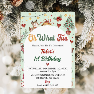 Invitación ¡Qué Diversión! Navidades renos Primer cumpleaños