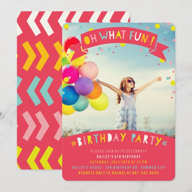 Invitación Qué divertida fiesta de cumpleaños de niña con con (Anverso / Reverso)