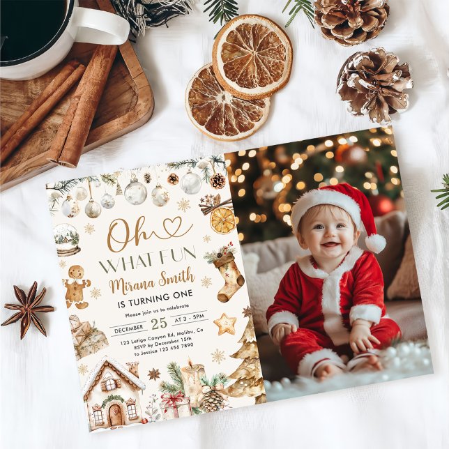 Invitación Qué divertido cumpleaños número 1 de Navidad con a (Subido por el creador)