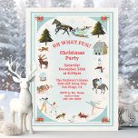 Invitación Qué divertido Fiesta de Navidades de Winter Villag<br><div class="desc">"Oh, qué divertido" Navidades invitan a fiestas. Cuenta con un pueblo de nieve de invierno con pista de patinaje sobre hielo, patinadores de hielo, caballos tirando de un trineo con muñecos de nieve, renos, globo de nieve, cordones, Poinsettias, árboles de navidad y animales del bosque todo en un marco de...</div>