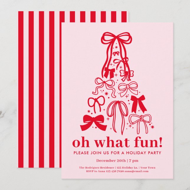 Invitación Qué divertido Fiesta Navideña Moderna Rosa Roja (Anverso / Reverso)