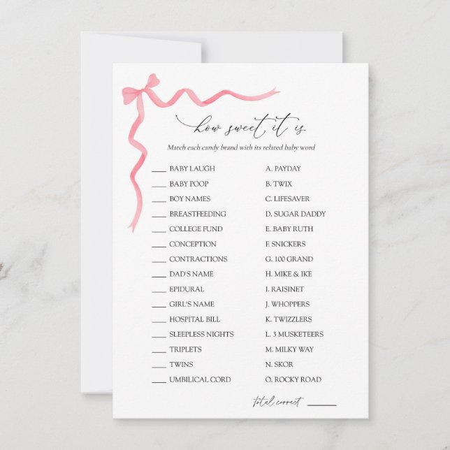 Invitación Qué dulce es el juego de Baby Shower canalla (Anverso)