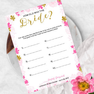 Invitación ¿Qué edad tenía la novia Juego de la fiesta de bod