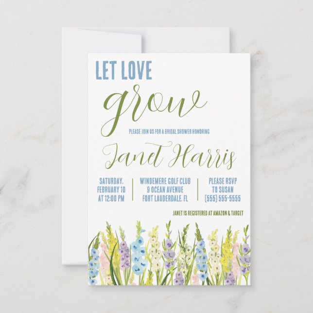 Invitación Que el amor crezca, Pastel Blue Gladiolus Bridal S (Anverso)