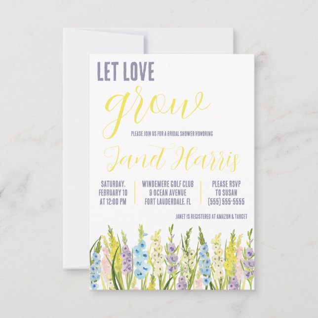 Invitación Que el amor crezca, Pastel Gladiolus Bridal Shower (Anverso)