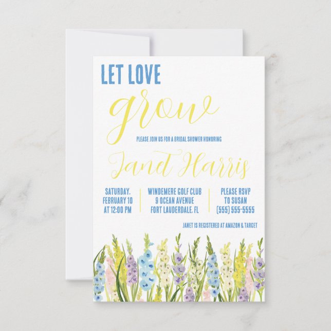 Invitación Que el amor crezca, Pastel Gladiolus Bridal Shower (Anverso)