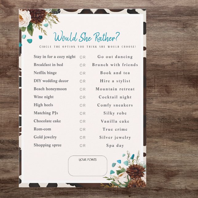 Invitación ¿Qué elegiría ella? Juego para despedida de solter (What Would She Choose? Bpho Bridal Shower game)