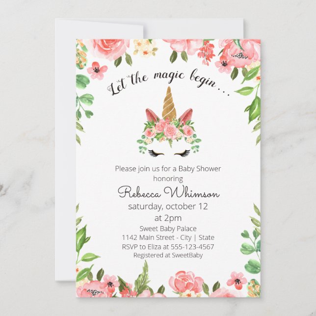 Invitación Que empiece la magia... Cute Unicorn Baby Shower (Anverso)