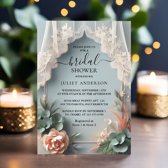 Invitación Que Eucalyptus Lace Tulle Dusty Blue Bridal Shower (Subido por el creador)
