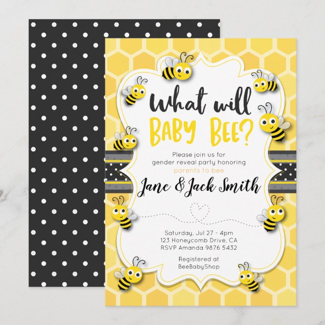 Invitación Qué hará Baby Bee | Revelación de género | Baby Sh (Anverso / Reverso)