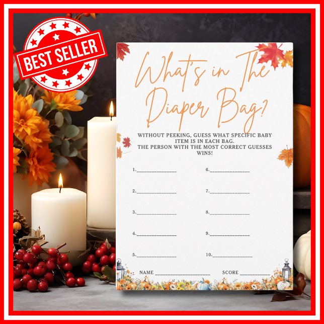 Invitación ¿QUÉ HAY EN LA BÚSQUEDA DE Baby Shower DE DIAPER B (WHAT'S IN THE DIAPER BAG Easy Baby Shower Game A Little Pumpkin is on the Way Fall Autumn Theme )