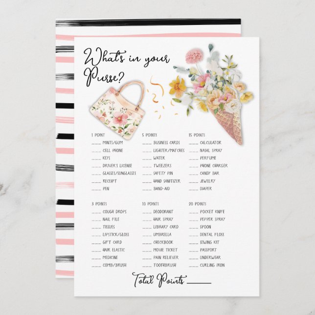 Invitación ¿Qué hay en tu bolso? (Anverso / Reverso)