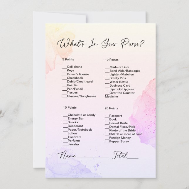 Invitación ¿Qué hay en tu bolso? (Anverso)