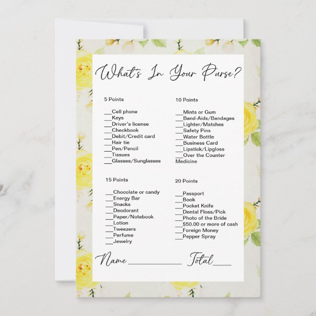 Invitación ¿Qué hay en tu bolso? (Anverso)