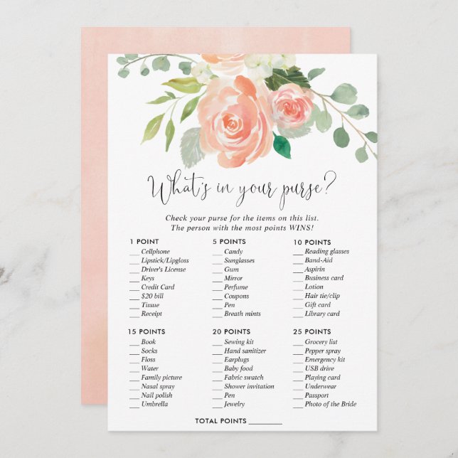 Invitación ¿Qué hay en tu bolso? (Anverso / Reverso)