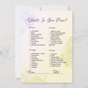 Invitación Qué hay en tu bolso ducha de novia amarilla y mora