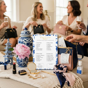 Invitación ¿Qué hay en tu bolso? Juego Azul para Despedida de
