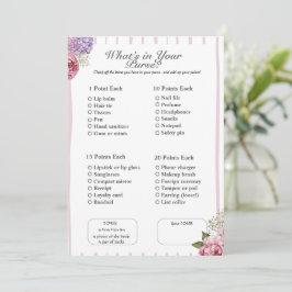 Invitación ¿Qué hay en tu bolso? Juego floral para la despedi