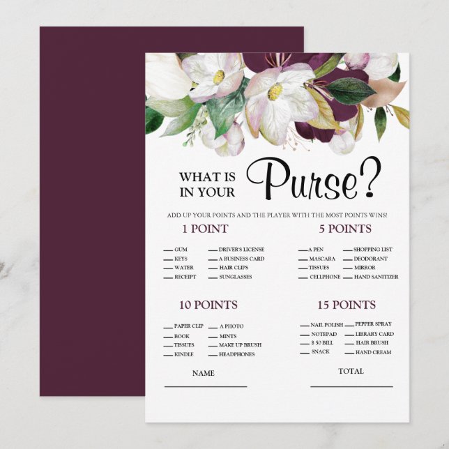 Invitación Qué hay en tu bolso White Bridal Game Invitation (Anverso / Reverso)