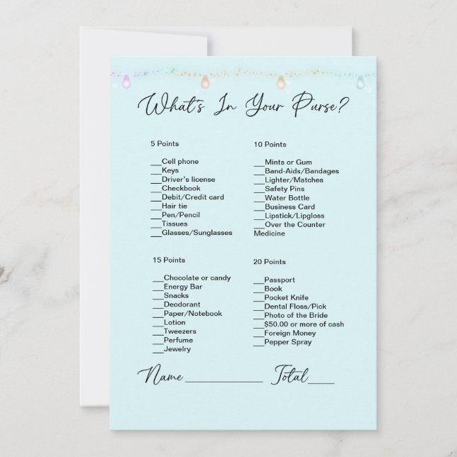 Invitación ¿Qué hay en tu cartera? Luces colgantes Ducha de n (Anverso)