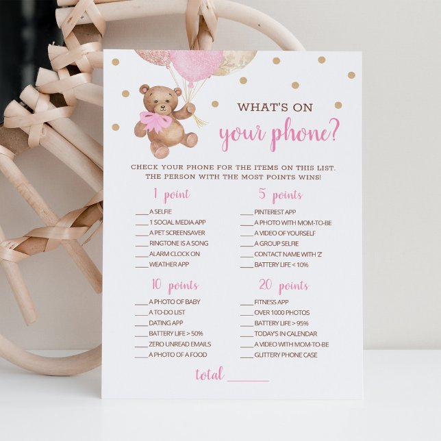 Invitación ¿Qué hay en tu teléfono? Baby Shower Teddy Bear Ca (Subido por el creador)