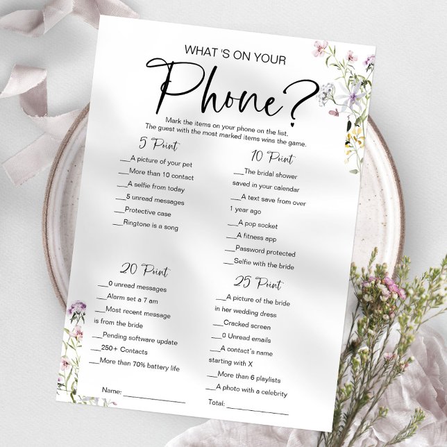 Invitación ¿Qué hay en tu teléfono? Juego de ducha con flores (Subido por el creador)
