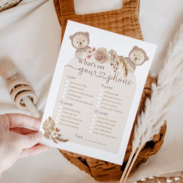 Invitación ¿Qué hay en tu teléfono? Juegos de Baby Shower