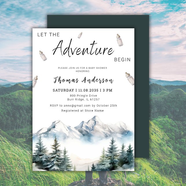 Invitación Que la aventura comience Baby Shower de montaña (Subido por el creador)