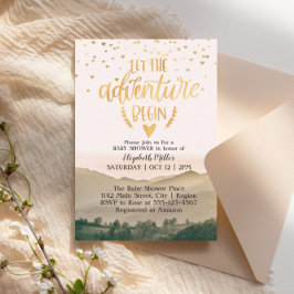 Invitación Que la aventura comience Baby Shower neutral de gé