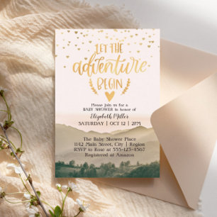 Invitación Que la aventura comience Baby Shower neutral de gé