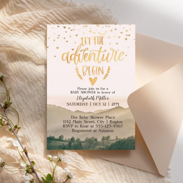 Invitación Que la aventura comience Baby Shower neutral de gé (Subido por el creador)
